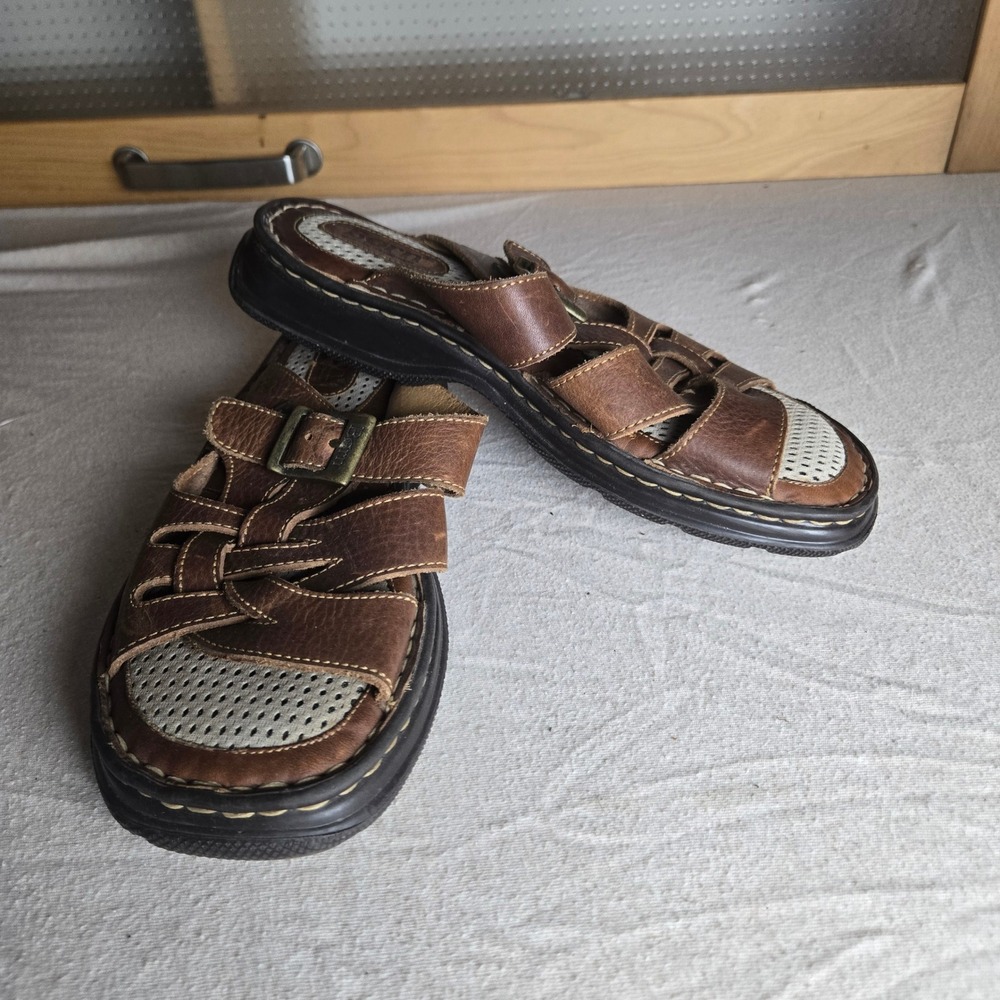 Born Leather Slide Sandals Mens 10 Brown B8135 Fisherman Mules Bohemian Comfort